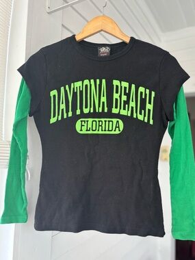 Daytona Beach Florida Green & Black Layered-Look Tee